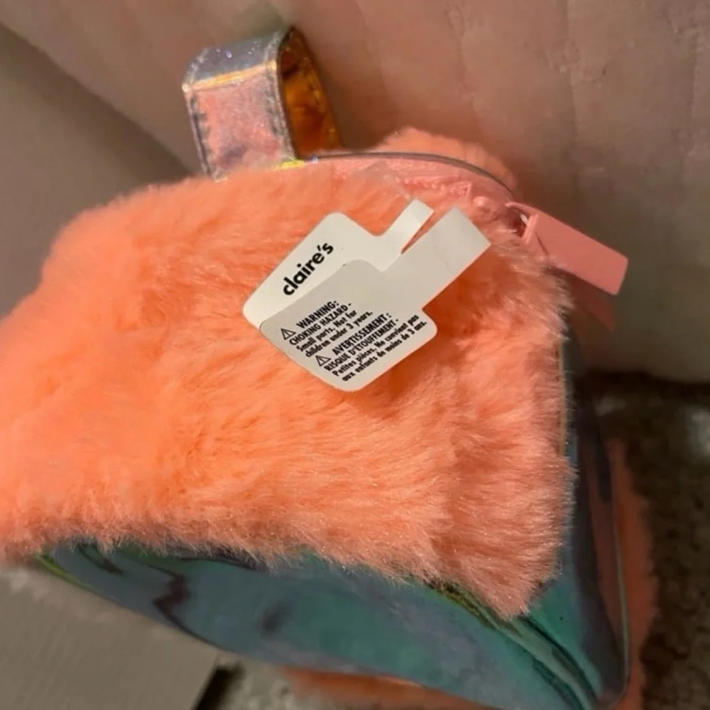 Claire's Peach & White Plush Queenie the Corgi Zip Makeup Bag BRAND NEW!